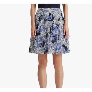 Ralph Lauren Women's Floral Ruffle-Trim Georgette Skirt Blue/Cream Size 8 12484